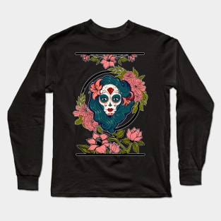 Sugar Skull Girl Floral Magnolia Long Sleeve T-Shirt